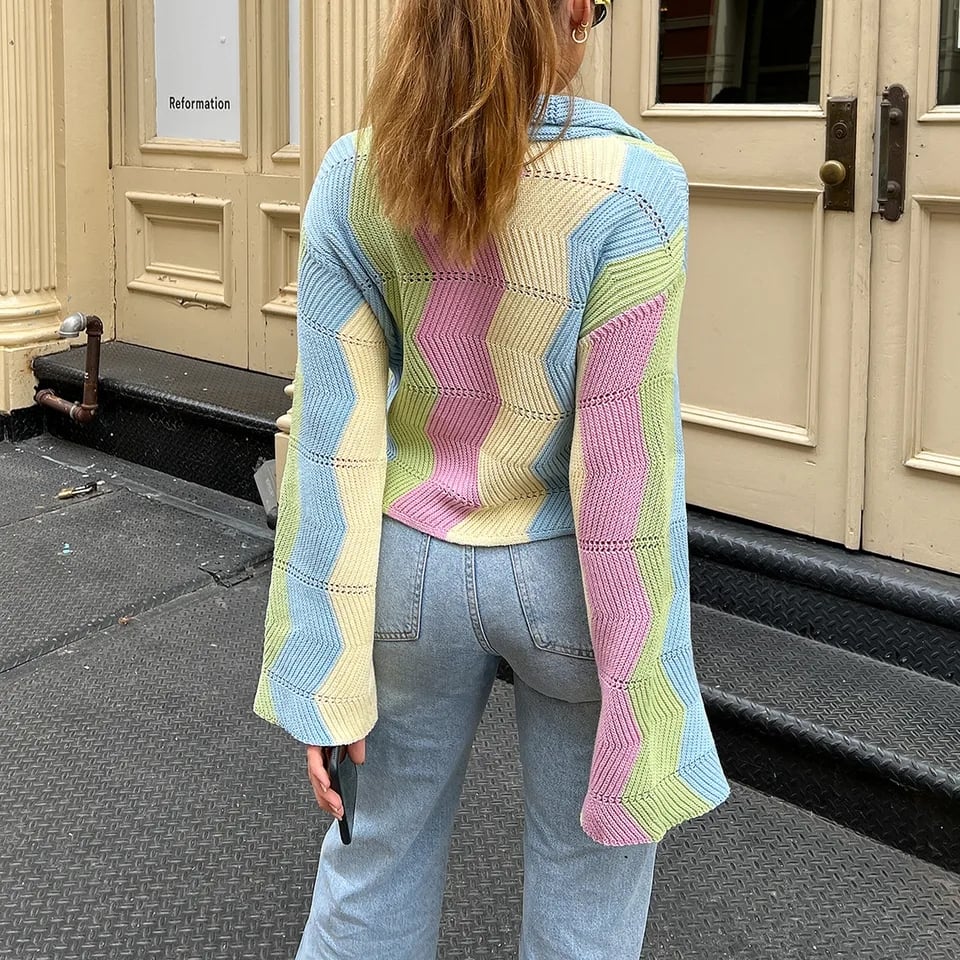 Rainbow Color Block Cardigan