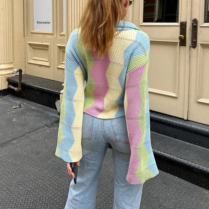 Rainbow Color Block Cardigan