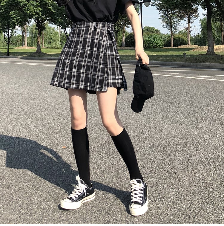Cute Plaid Checkered High Waisted Mini Skirt Preppy School Girl Vintage Autumn Winter E-Girl Kawaii Korean Japanese Harajuku Retro Streetwear