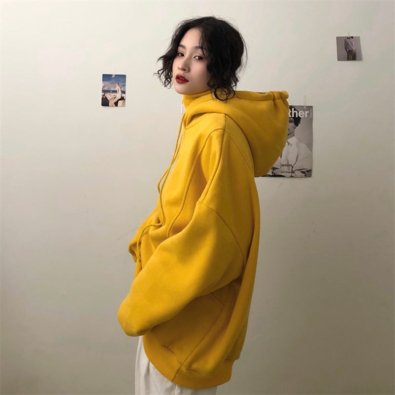 Cute Yellow Chill Letter Embroidery Causal Oversized Hoodie Sweater Sweatshirt Long Sleeve Pullover E-Girl Kawaii Korean Japanese Harajuku Streetwear