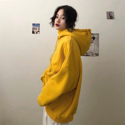 Cute Yellow Chill Letter Embroidery Causal Oversized Hoodie Sweater Sweatshirt Long Sleeve Pullover E-Girl Kawaii Korean Japanese Harajuku Streetwear