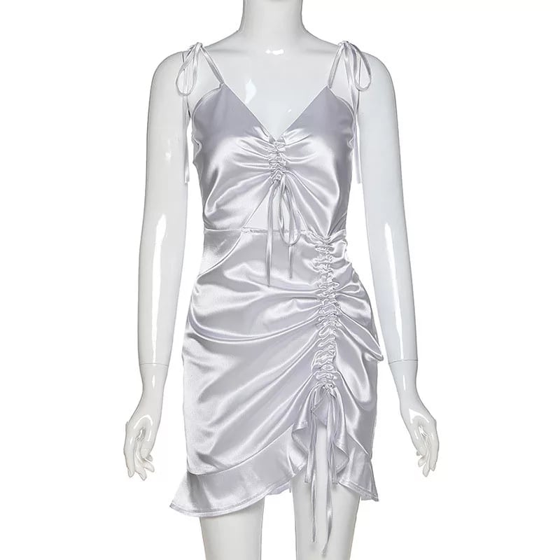 Cute Sexy Silk Sling French Mini Bodycon Dress Party Club Summer Aesthetic Casual E-Girl Kawaii Korean Japanese Harajuku