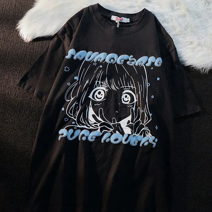 Anime Girl Graphic Print Loose Short Sleeve T-shirt