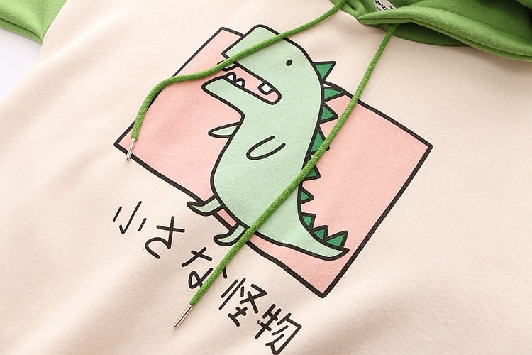 Cute 3D Funny Dinosaur Cartoon Hoodie With Horns Sweatshirt Sweater Long Sleeve Pullover Cosplay E-Girl Kawaii Korean Japanese Harajuku Streetwear