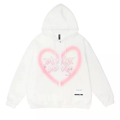 Bunny Love Heart Print Long Sleeve Hoodie