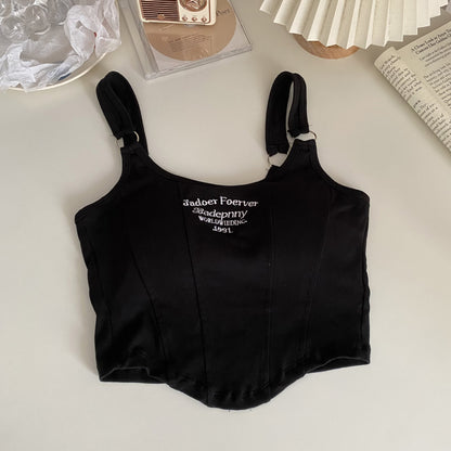 Y2K Letter Embroidery Sleeveless Crop Top