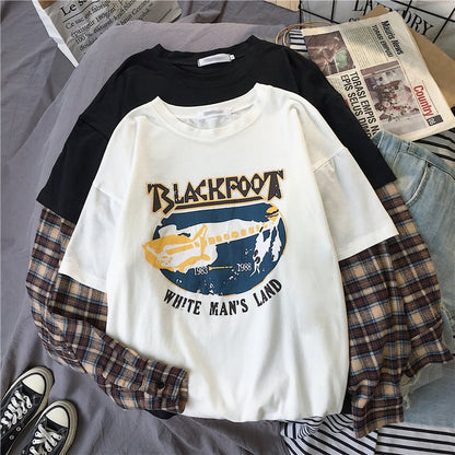 Black White Plaid Patchwork Print Loose Casual Sweatshirt Sweater Long Sleeve Shirt Pullover Jumper E-Girl Kawaii Korean Japanese Harajuku Streetwear