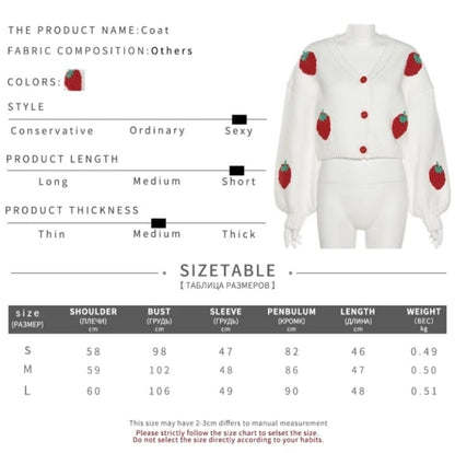 Cute White Strawberry Crochet Loose Cardigan Long Sleeve V Neck Sweater Aesthetic Casual Summer E-Girl Kawaii Korean Japanese Harajuku