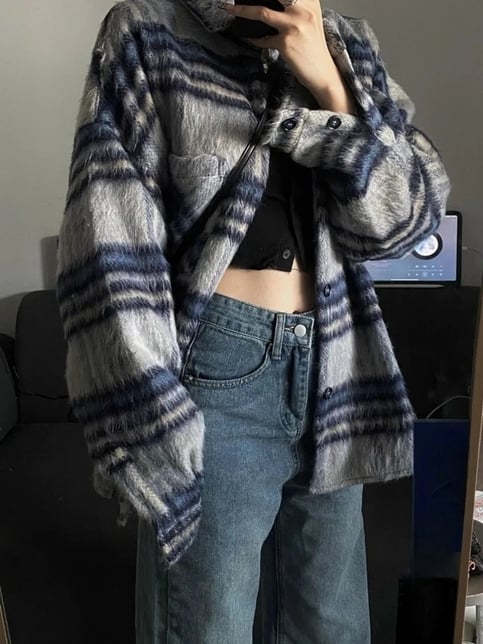 Plaid Pocket Loose Sweater