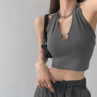 Heart Hollow Out V Neck Halter Top