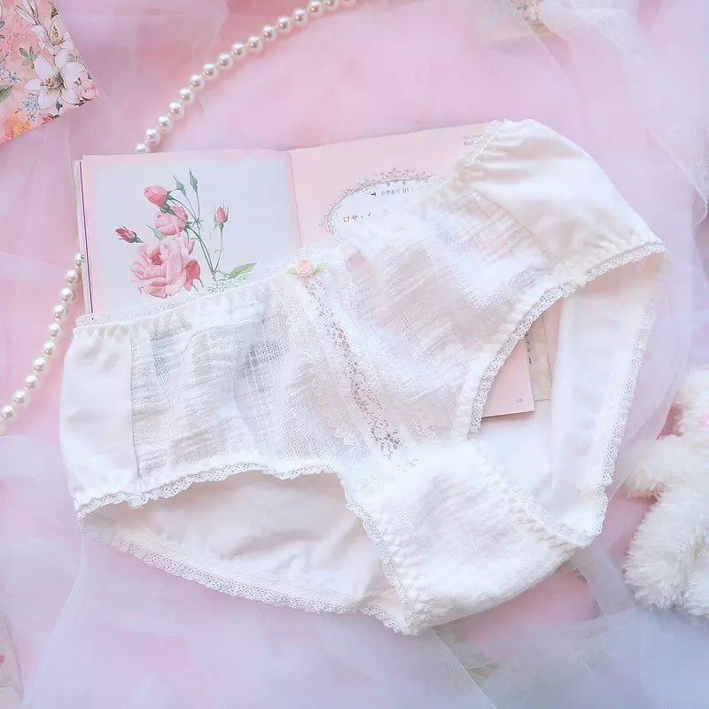 Sweet White French Bra + Panty Set Lace Underwear Lingerie Summer Aesthetic Casual E-Girl Kawaii Korean Japanese Harajuku