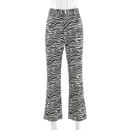 Cute Zebra Animal Print Elegant Pant High Waisted Trouser Bottoms T E-Girl Kawaii Korean Japanese Harajuku Chinese Retro Streetwear Aesthetic