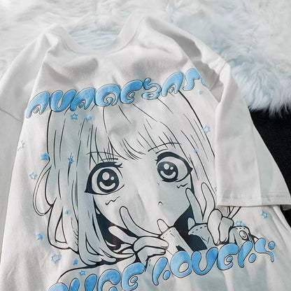 Anime Girl Graphic Print Loose Short Sleeve T-shirt