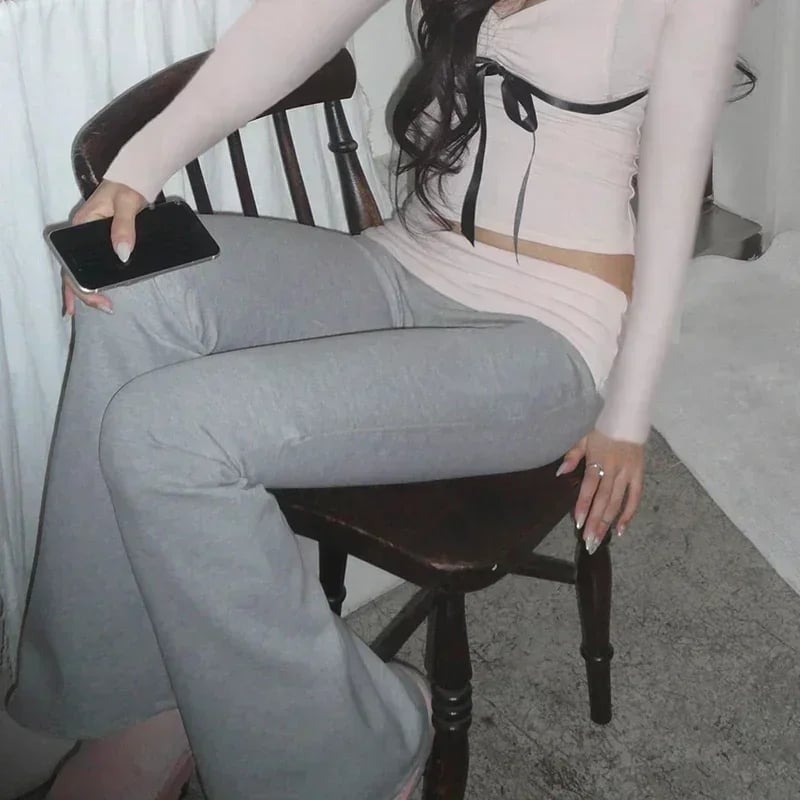 Grey & Pink Patchwork Flare Pants