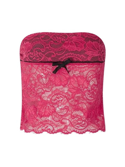 Hot Pink Lace Mesh Tube Top