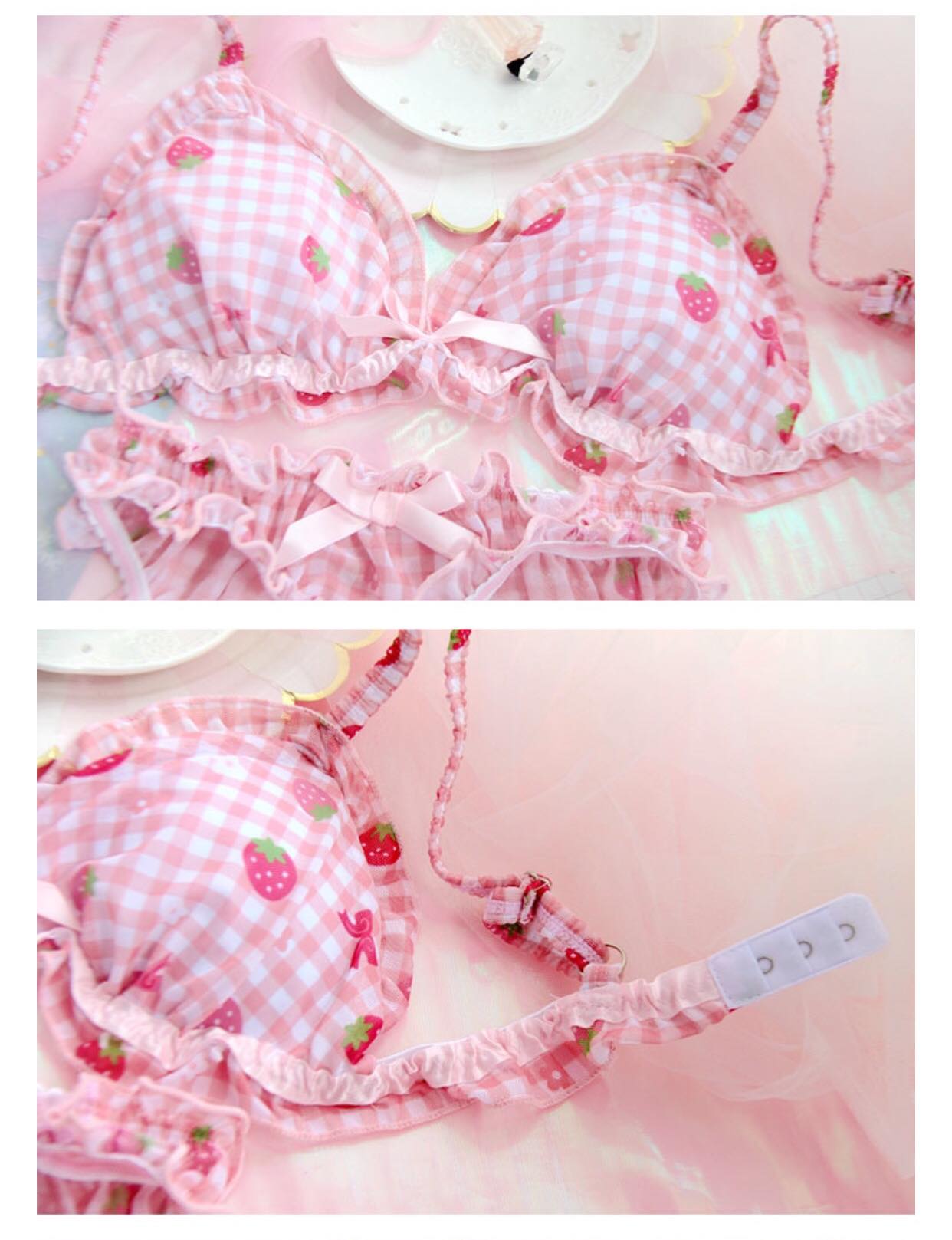 Strawberry Print Bra + Panty Set Lingerie Underwear Summer Aesthetic Casual E-Girl Kawaii Korean Japanese Harajuku
