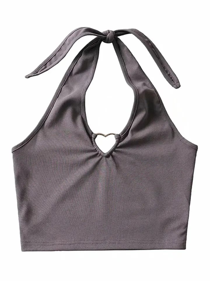 Heart Hollow Out V Neck Halter Top