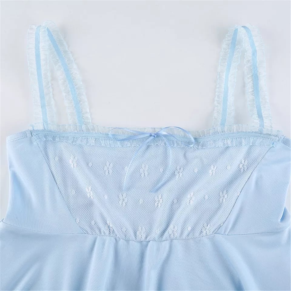 Blue Square Neck Elegant Ruffle Hem Camisole