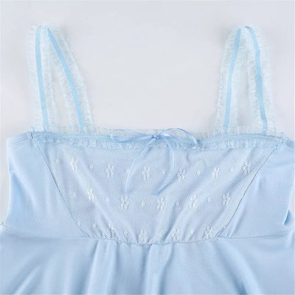 Blue Square Neck Elegant Ruffle Hem Camisole