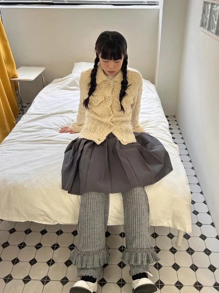 Grey Pleated Layer Knit Pants