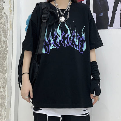 Cute Graphic Letter Graffiti Art Top Short Sleeve Shirt Tee T-shirt E-Girl Kawaii Korean Japanese Harajuku Chinese Retro Streetwear Aesthetic