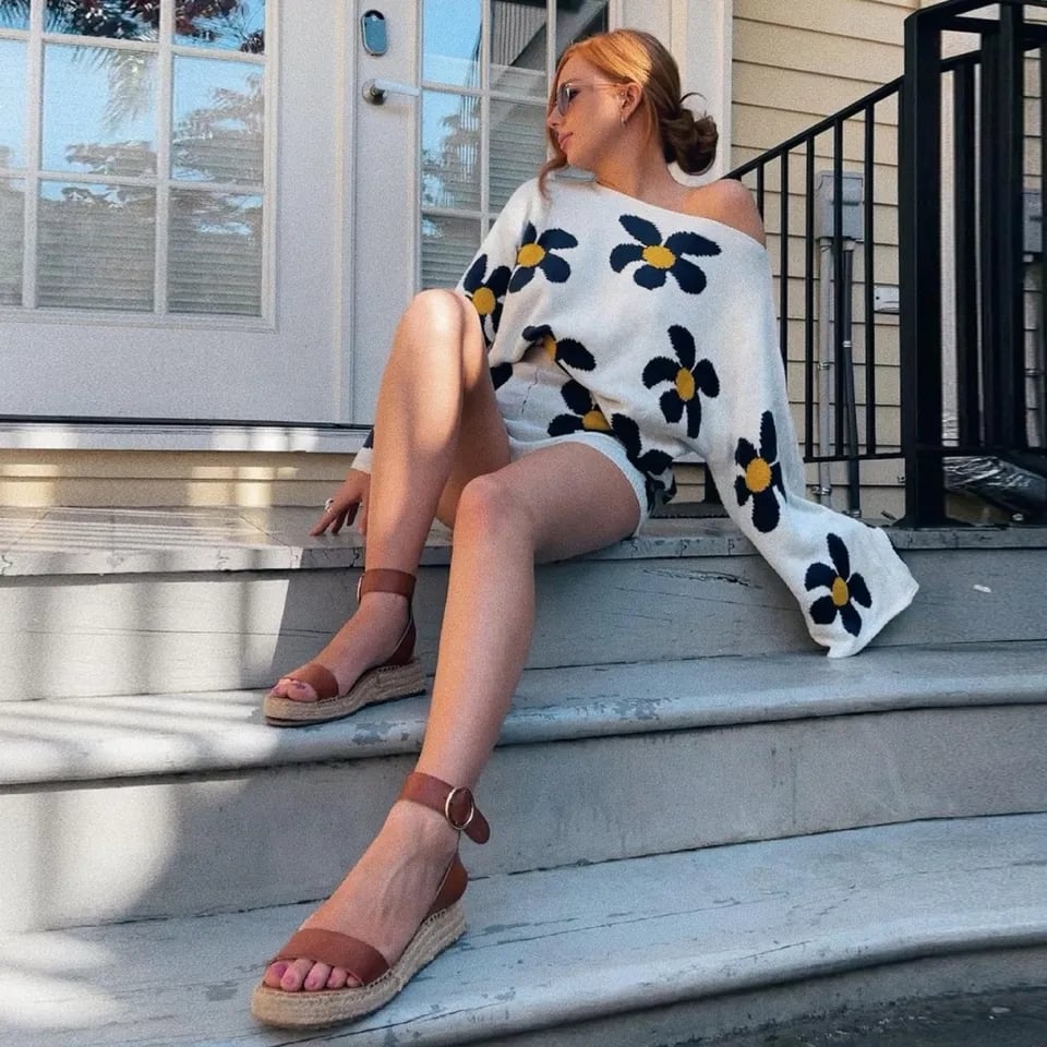 Floral Knit Long Sleeve Pullover + Shorts
