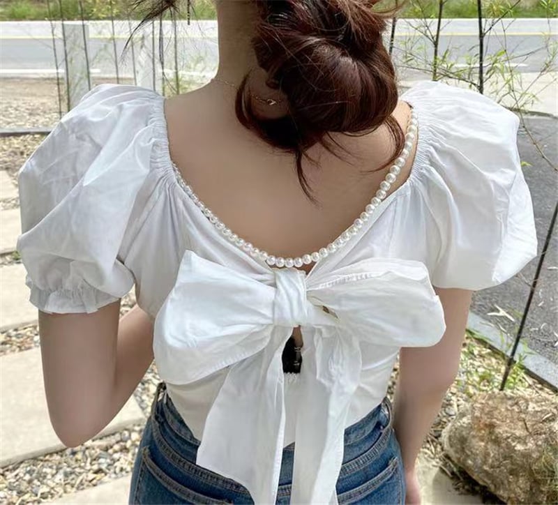 Pink Bow Short Sleeve Blouse