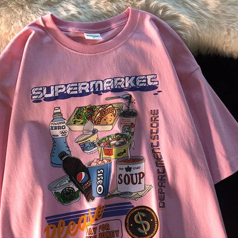 Retro Gas Station Food Print Short Sleeve T-shirt