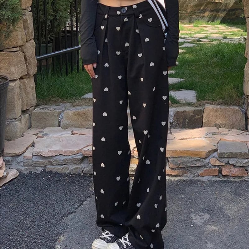 Black Heart Loose High Waist Pants