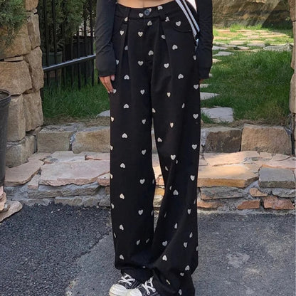 Black Heart Loose High Waist Pants