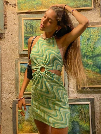 Green Swirl Pattern Mini Dress