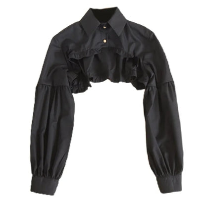 Puff Ruffle Collar Long Sleeve Blouse