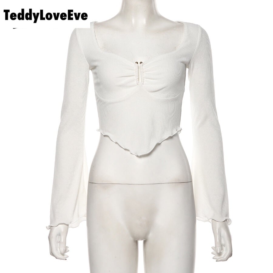 Cute Sexy Transparent See Through Crop Top Long Sleeve Shirt Tee T-shirt E-Girl Kawaii Korean Japanese Harajuku Chinese Retro Streetwear Aesthetic