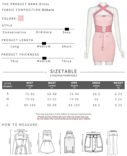Pink Tie Up Corset Waist Bodycon Mini Dress