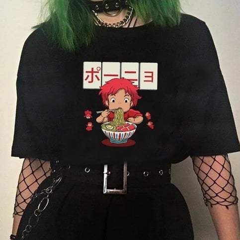 Cute Vintage Anime Noodle Ramen Cartoon Funny Short Sleeve Shirt Tee T-shirt E-Girl Kawaii Korean Japanese Harajuku Chinese Retro Streetwear Aesthetic