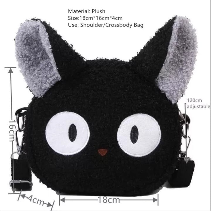 Cute 3D Black Cat Japanese Anime Cartoon Plush Shoulder Bag