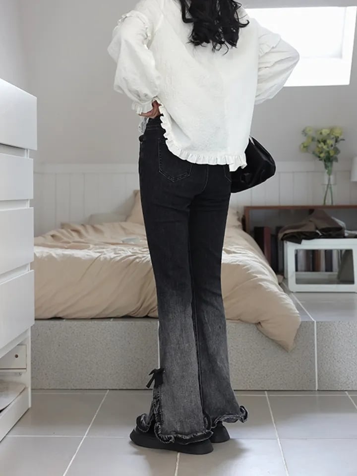 Sweet Bow High Waist Flare Denim Jeans