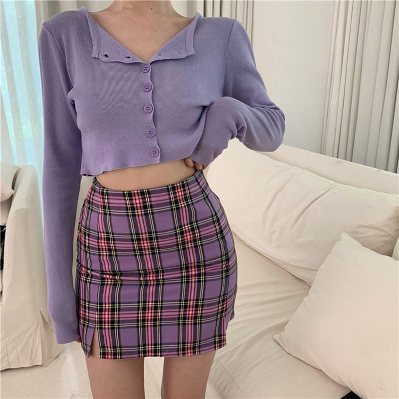 Cute Vintage O Neck Button Down Knit Cardigan Crop Top Sweater Sweatshirt Pullover Jumper E-Girl Kawaii Korean Japanese Harajuku Streetwear