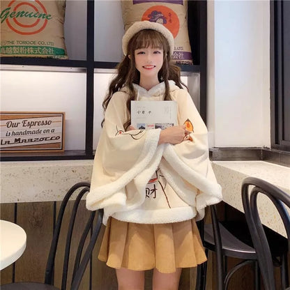 Cute Lucky Cat Ears Cloak Hoodie Pullover Sweatshirt Autumn Winter Aesthetic Casual E-Girl Kawaii Korean Japanese Harajuku