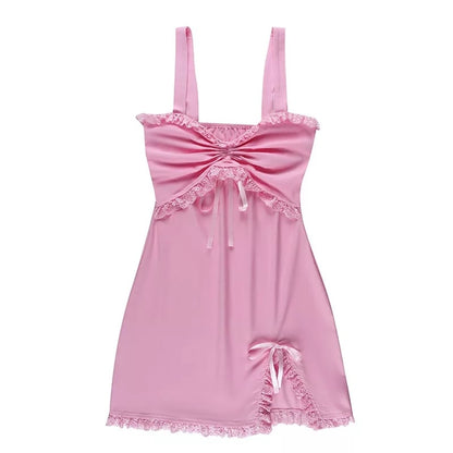 Cute Sweet Sexy Pink Slash Sleeveless Ruffles Sheath Tank Mini Bodycon Dress Aesthetic Casual E-Girl Kawaii Korean Japanese Harajuku