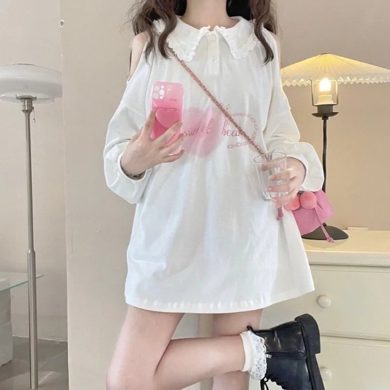 Ruffle Collar Oversized Long Sleeve Shirt