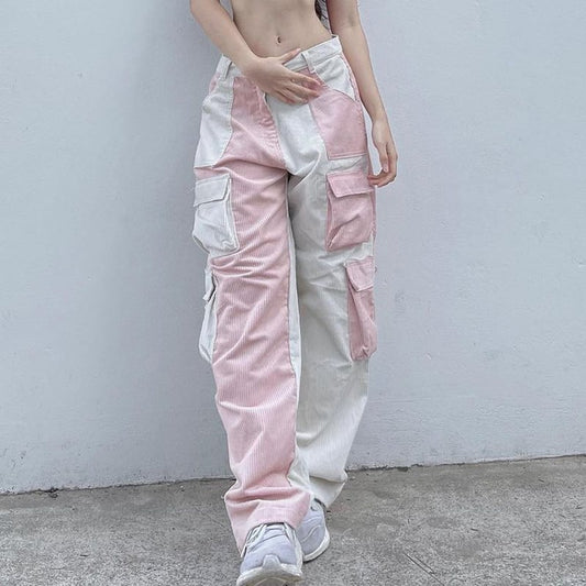 Pink Contrast Patchwork Cargo Pants