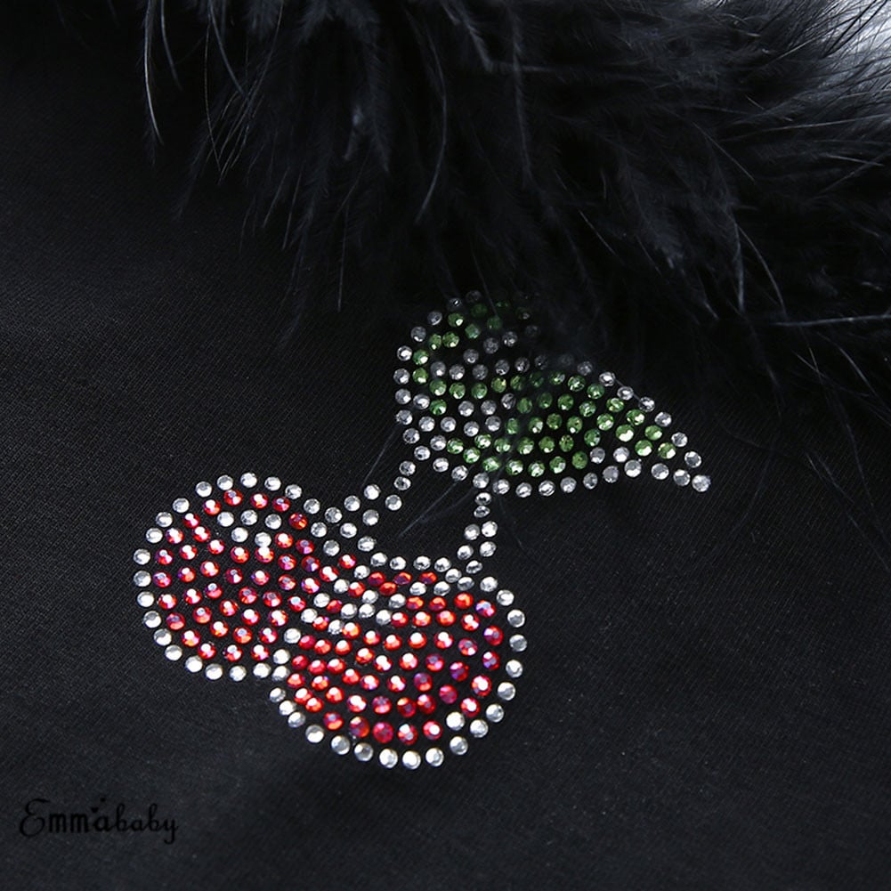 Cute Sexy Cherry Crystal Fluffy Fur Crop Top Off the Shoulder Tube T-shirt Tee Shirt E-Girl Kawaii Korean Japanese Harajuku Retro Streetwear Fashion