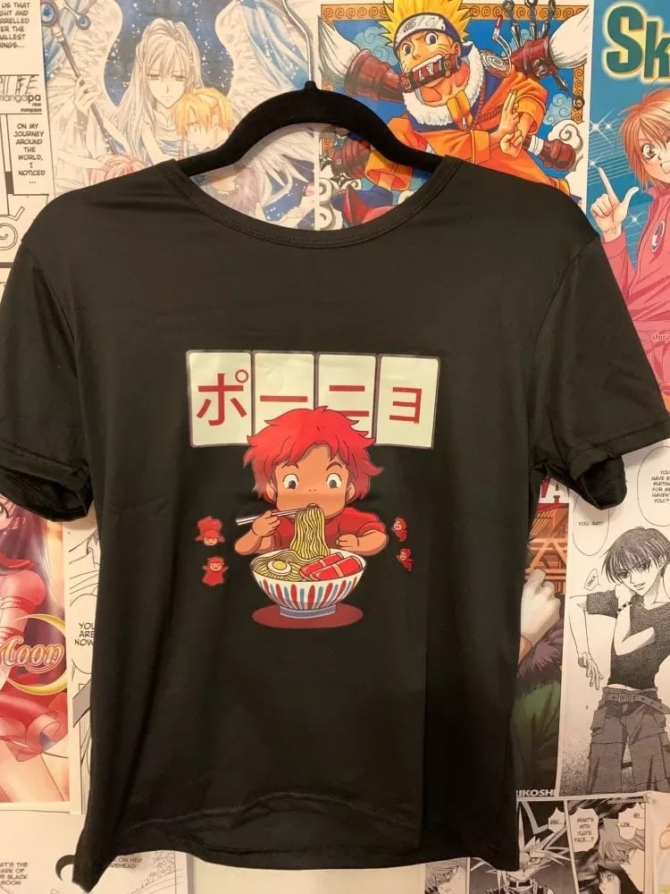 Cute Vintage Anime Noodle Ramen Cartoon Funny Short Sleeve Shirt Tee T-shirt E-Girl Kawaii Korean Japanese Harajuku Chinese Retro Streetwear Aesthetic
