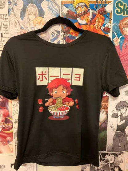 Cute Vintage Anime Noodle Ramen Cartoon Funny Short Sleeve Shirt Tee T-shirt E-Girl Kawaii Korean Japanese Harajuku Chinese Retro Streetwear Aesthetic