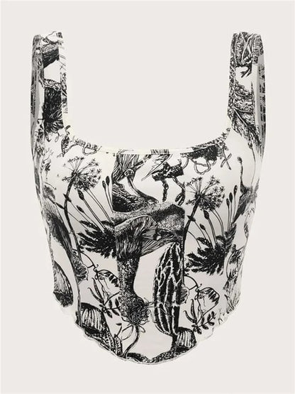 Black & White Plant Print Tank Top