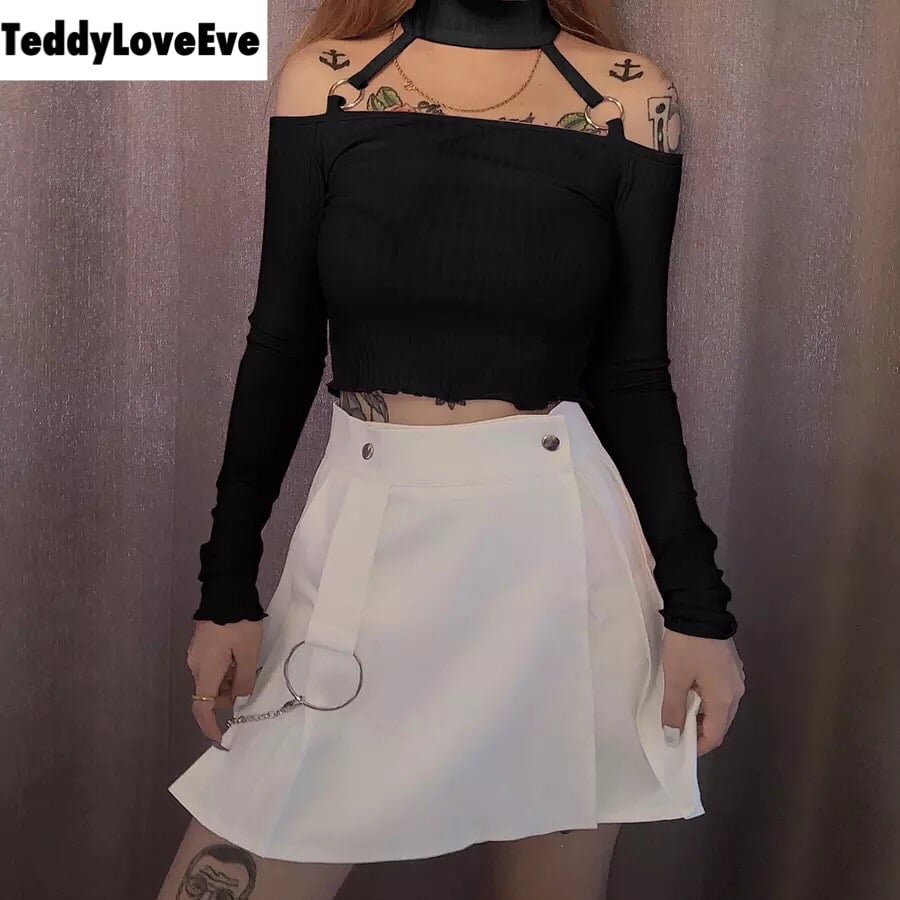 Cute Pink Strapless Ruffle Crop Top Causal Slim Long Sleeve Shirt T-shirt Top Tee E-Girl Kawaii Korean Japanese Harajuku Streetwear