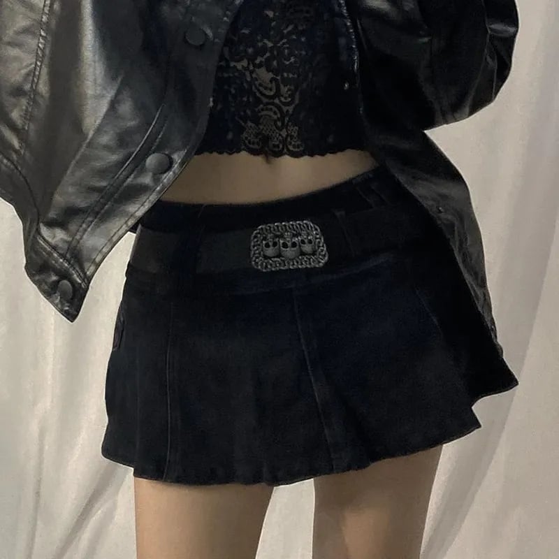 White Denim A-Line Low Waist Skirt