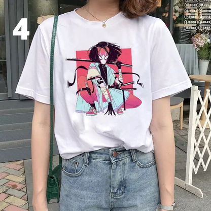Anime Girl Goth Punk Horror Cartoon Print Loose Short Sleeve Short T-shirt Tee Top Summer Casual E-Girl Kawaii Korean Japanese Harajuku Streetwear