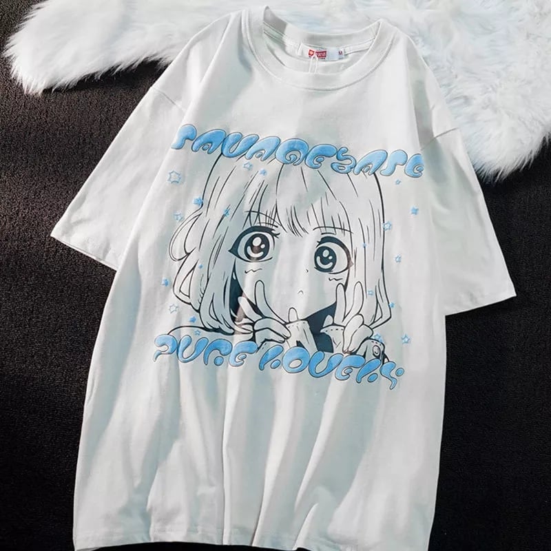 Anime Girl Graphic Print Loose Short Sleeve T-shirt